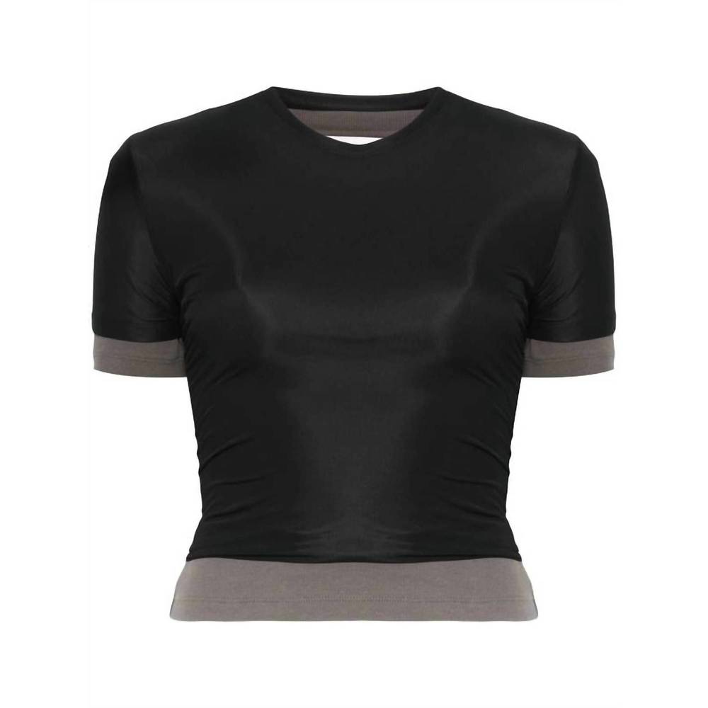 NEW CHRISTOPHER ESBER sheer overlay loophole ribbed baby tee in black / shadow g